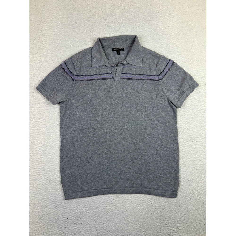 Banana Republic Mens Large Gray Purple Striped Short Sleeve Polo Shirt 535863-00